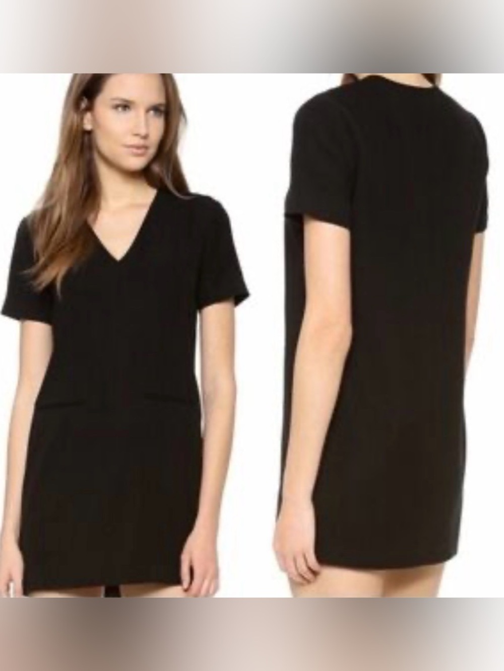 NWT T Alexander Wang Black V-Neck Short Sleeve Mini Shift Dress Size 2